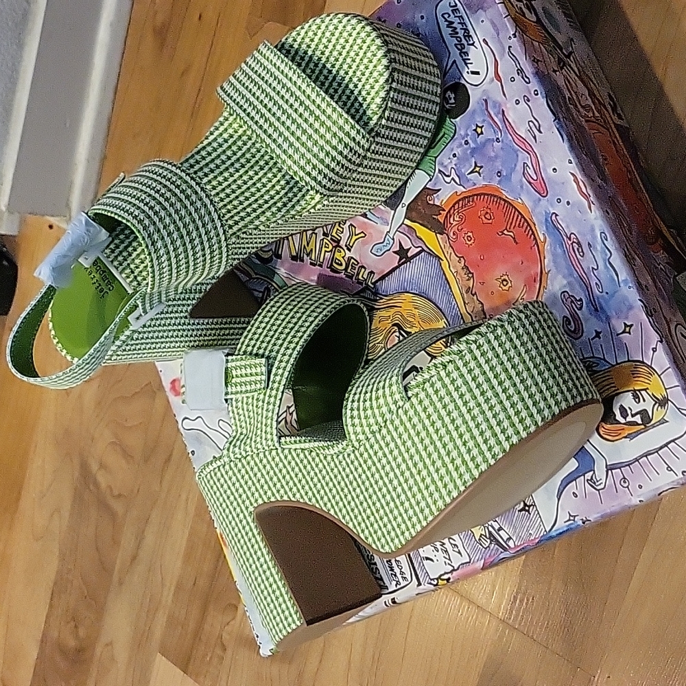 Jeffrey Campbell Moody Platform Sandals Green White Houndstooth 8
